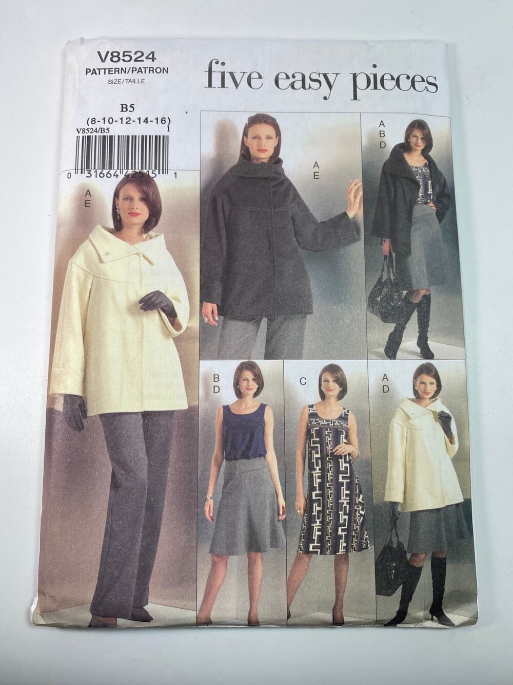 Vogue V8524 Five Easy Pieces Wardrobe Jacket Dress Pants Pattern 8-16 UC FF OOP